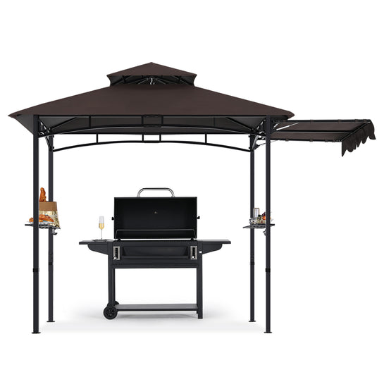 11x5 Grill Gazebo with Extra Side Awning Outdoor BBQ Gazebo with 2 LED Lights