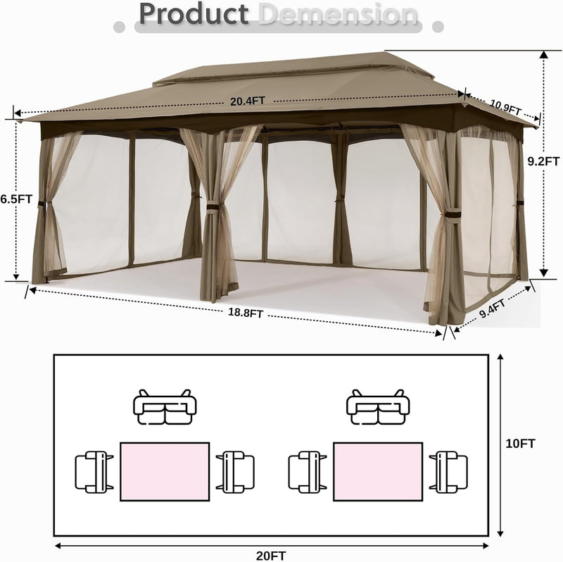 Load image into Gallery viewer, 10x20 Outdoor Patio Gazebo with Steel Frame and Netting Walls-CA

