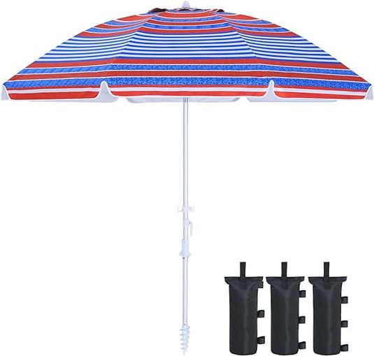 8Ribs Beach Umbrella Windproof 50+ UV Protection,with 3 Sandbags and 1 Carry Bag