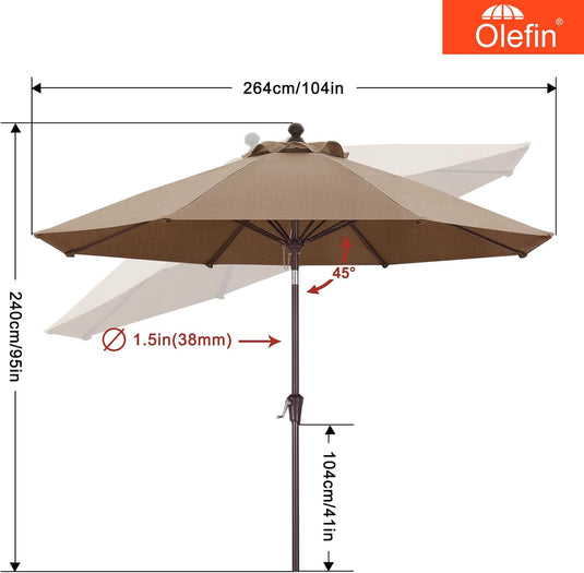 MASTERCANOPY Olefin 5-Year-Non-Fading 9ft Patio Outdoor Table Umbrella 8 Ribs