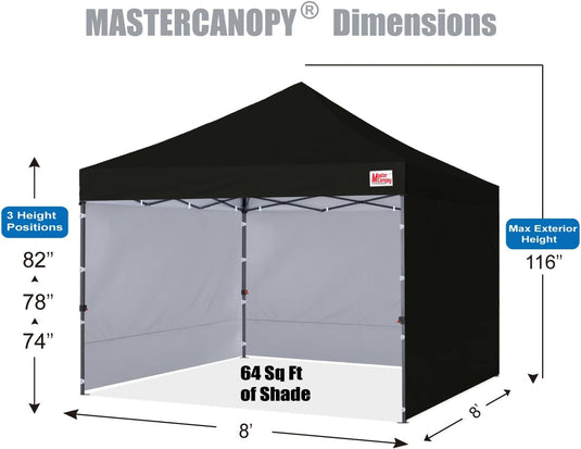Leisure Sports Easy Pop-Up Canopy Tent with Sidewalls - 8x8, 10x10, 12x12
