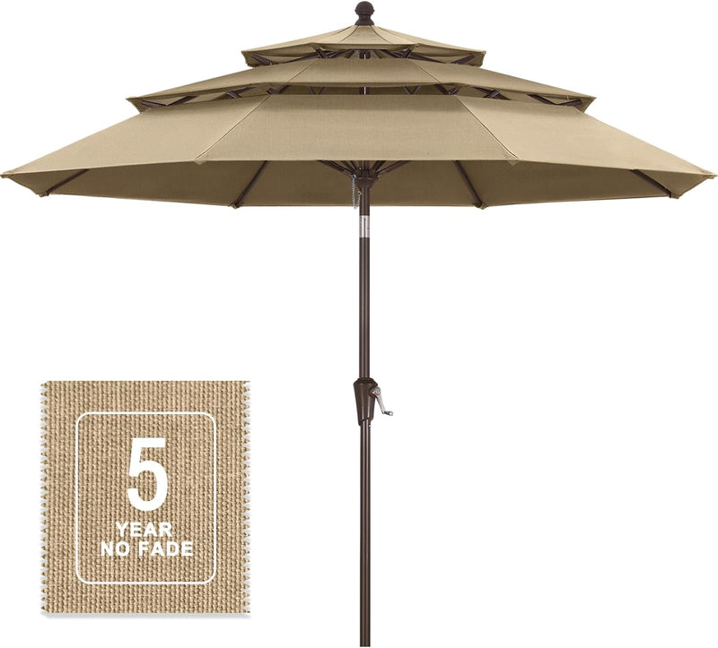 3 tier wood patio umbrella Cantilever Experience outdoor comfort and style with our premium umbrella that combines the warmth of a wood grain appearance with the strength of industrial 10 ft 3-tier Vented Patio