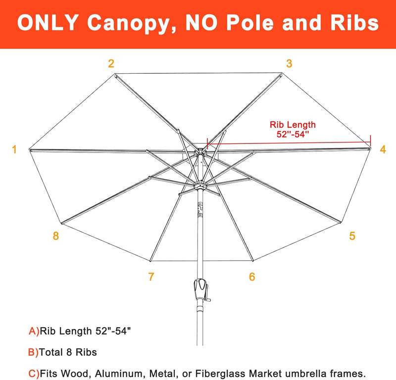 Load image into Gallery viewer, 9FT Patio Umbrella Replacement Canopy for 8 Ribs 5-Year-Non-Fading Olefin
