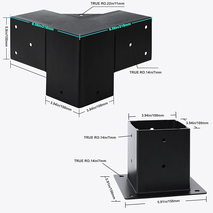 Load image into Gallery viewer, 4x4 Steel Pergola Bracket Kit Right Angle Corner Bracket with Pergola Post Base
