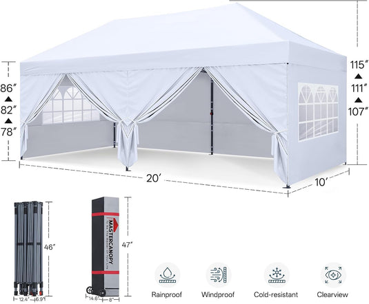 Leisure Sports Pop-Up Canopy Tent with Church Window Sidewalls - 10x10, 10x20