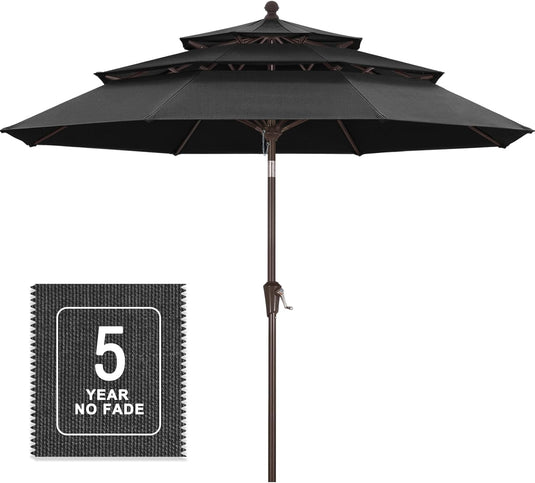 MASTERCANOPY 9ft 3-Tier Olefin Patio Umbrella with Tilt Crank 5-Year-Non-Fading