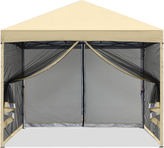 Leisure Sports Pop-Up Easy Setup Outdoor Canopy Tent with Netting Screen Walls - 8x8, 10x10