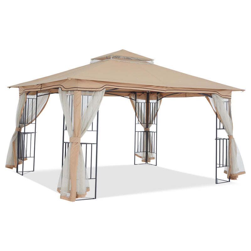 Load image into Gallery viewer, 11x11/13x11 Patio Outdoor Gazebo with Netting Screen Walls and Corner Shelf Design
