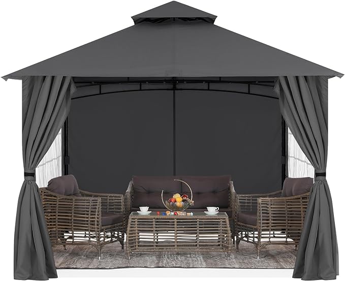 Load image into Gallery viewer, 9x9/10x12/11x11 Patio Outdoor Gazebo Steel Frame with Windows Curtains
