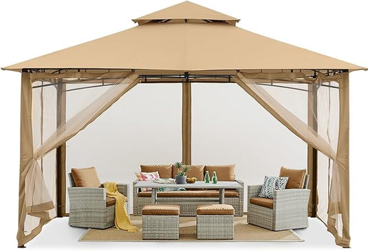 8x8/10x10/10x12 Outdoor Garden Patio Gazebo with Stable Steel Farme and Netting Walls
