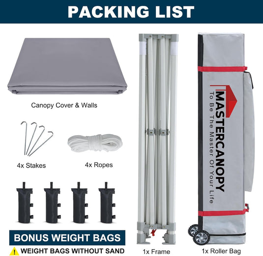 Mastercanopy Core-35 Premium Heavy Duty Instant Canopy Tent with Sidewalls - 10x10, 10x15, 10x20