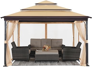 12x12 Soft Top Outdoor Garden Gazebo for Patios with Mosquito Netting