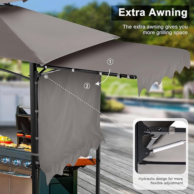 Load image into Gallery viewer, 11x5 Grill Gazebo with Extra Side Awning Outdoor BBQ Gazebo with 2 LED Lights
