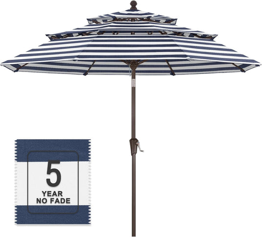 MASTERCANOPY 9ft 3-Tier Olefin Patio Umbrella with Tilt Crank 5-Year-Non-Fading