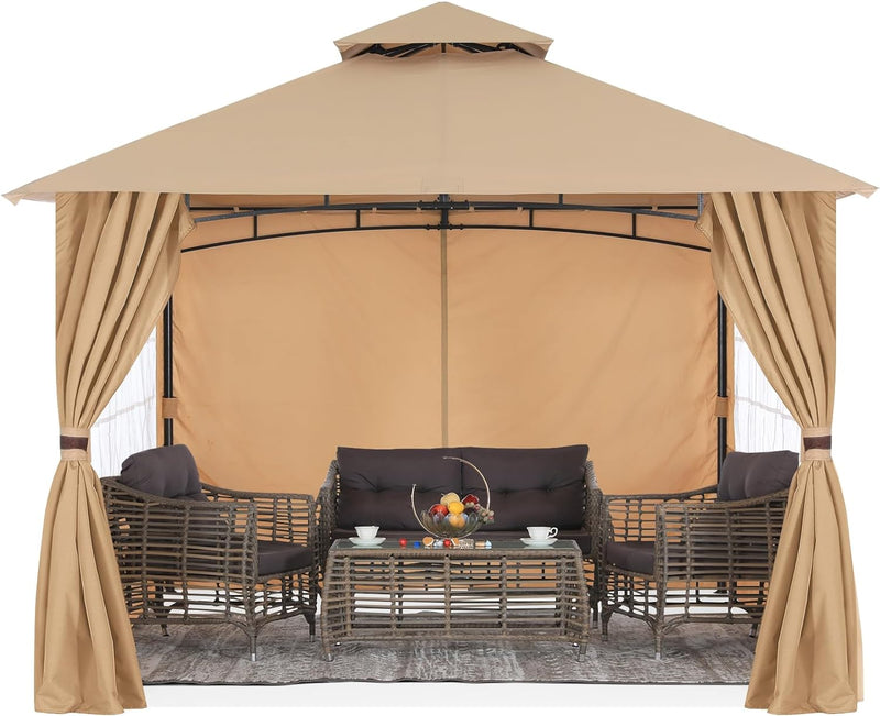 Load image into Gallery viewer, 9x9/10x12/11x11 Patio Outdoor Gazebo Steel Frame with Windows Curtains
