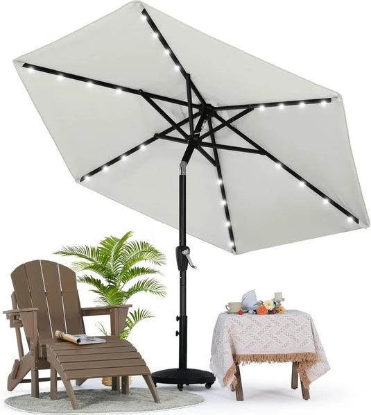 MASTERCANOPY Patio Umbrella with 32 Solar LED Lights 6/8 Ribs-CA