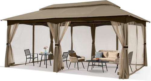 10x20 Outdoor Patio Gazebo with Steel Frame and Netting Walls-CA