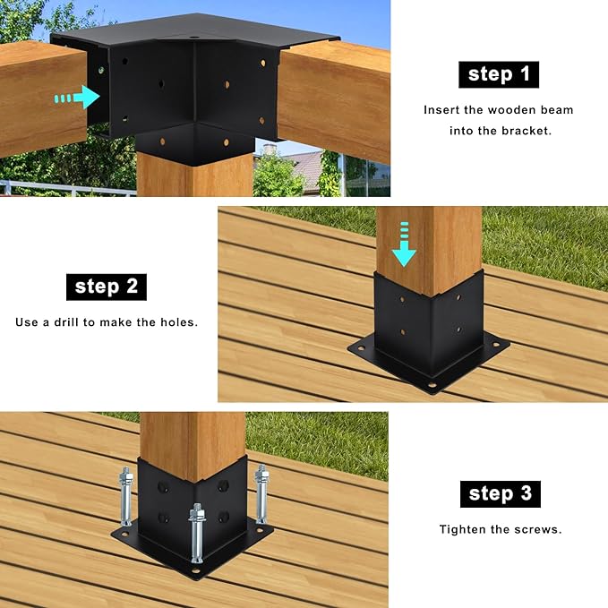 Load image into Gallery viewer, 4x4 Steel Pergola Bracket Kit Right Angle Corner Bracket with Pergola Post Base
