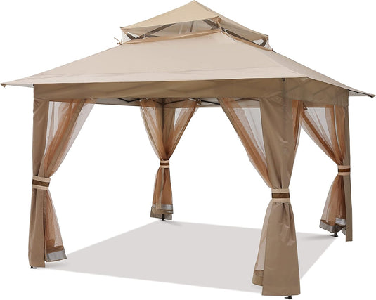 11x11/13x13 Patio Gazebo Outdoor Pop Up Gazebo with Mesh Walls-CA