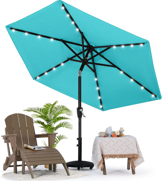 MASTERCANOPY Patio Umbrella with 32 Solar LED Lights 8 Ribs