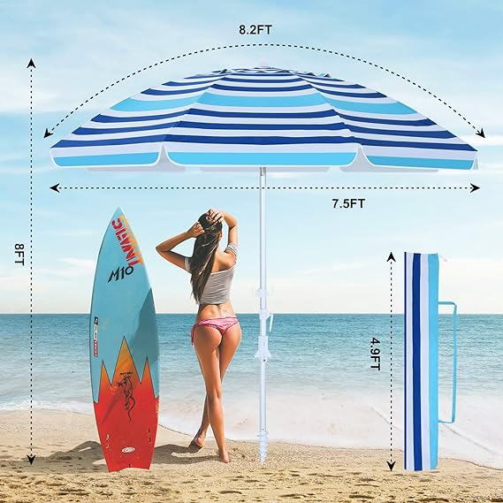 Load image into Gallery viewer, 8Ribs Beach Umbrella Windproof 50+ UV Protection,with 3 Sandbags and 1 Carry Bag
