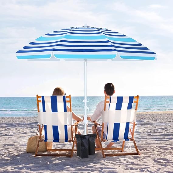 Load image into Gallery viewer, 8Ribs Beach Umbrella Windproof 50+ UV Protection,with 3 Sandbags and 1 Carry Bag
