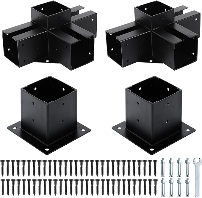 Load image into Gallery viewer, 4x4 Steel Pergola Bracket Kit Right Angle Corner Bracket with Pergola Post Base
