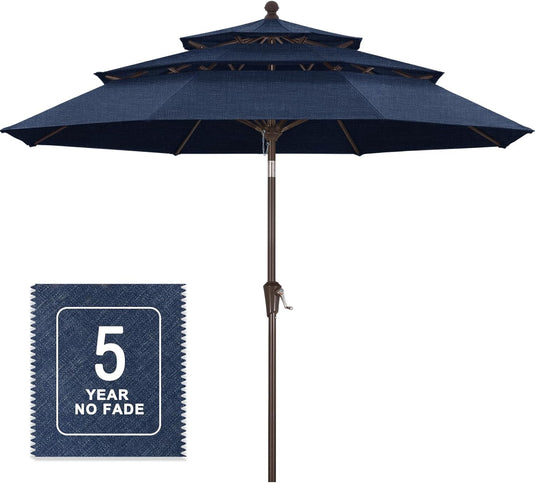 MASTERCANOPY 9ft 3-Tier Olefin Patio Umbrella with Tilt Crank 5-Year-Non-Fading