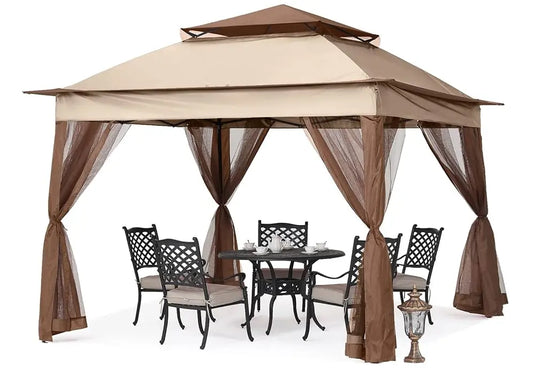 11x11/13x13 Patio Gazebo Outdoor Pop Up Gazebo with Mesh Walls-CA