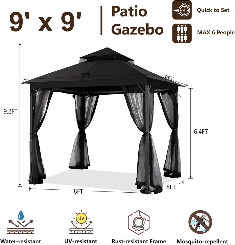Load image into Gallery viewer, MASTERCANOPY Outdoor Patio Gazebo with Mosquito Netting 9x9, 11x11
