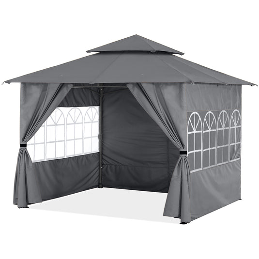 9x9/10x12/11x11 Patio Outdoor Gazebo Steel Frame with Windows Curtains