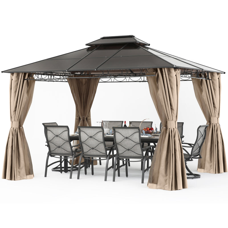 Load image into Gallery viewer, 10x10/10x12 Hardtop Patio Double Roof Outdoor Aluminum Gazebo with Curtains and Netting
