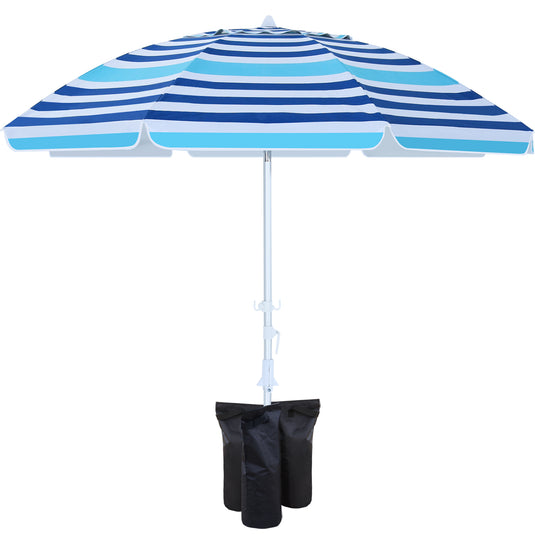 8 Ribs Beach Umbrella Windproof 50+ UV Protection, with Sandbags and Carry Bag