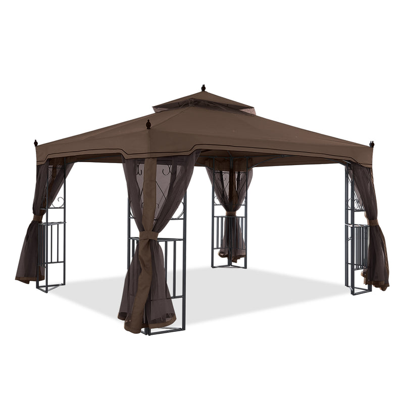 Load image into Gallery viewer, 10x10/10x12 Patio Outdoor Gazebo with Netting Screen Walls and Corner Shelf Design
