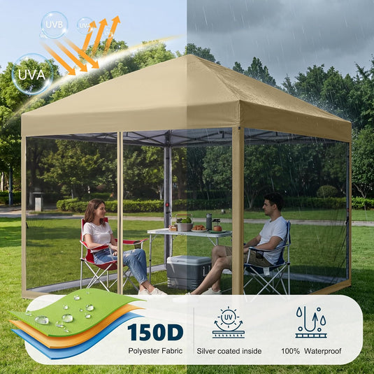 Leisure Sports Pop-Up Easy Setup Outdoor Canopy Tent with Netting Screen Walls - 8x8, 10x10