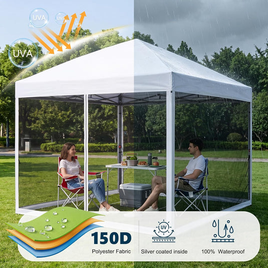 Leisure Sports Pop-Up Easy Setup Outdoor Canopy Tent with Netting Screen Walls - 8x8, 10x10