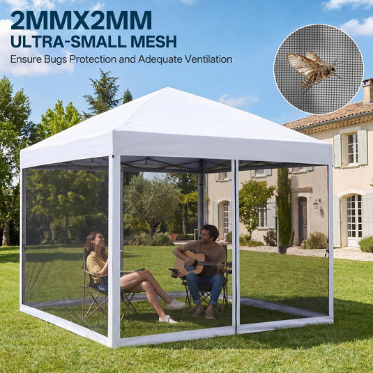Leisure Sports Pop-Up Easy Setup Outdoor Canopy Tent with Netting Screen Walls - 8x8, 10x10