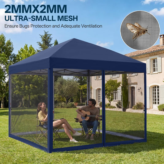 Leisure Sports Pop-Up Easy Setup Outdoor Canopy Tent with Netting Screen Walls - 8x8, 10x10