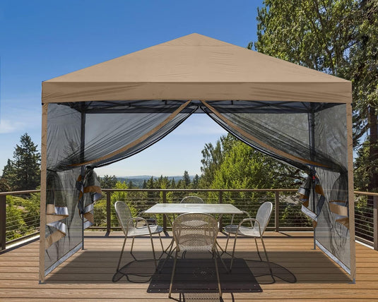 Leisure Sports Pop-Up Easy Setup Outdoor Canopy Tent with Netting Screen Walls - 8x8, 10x10