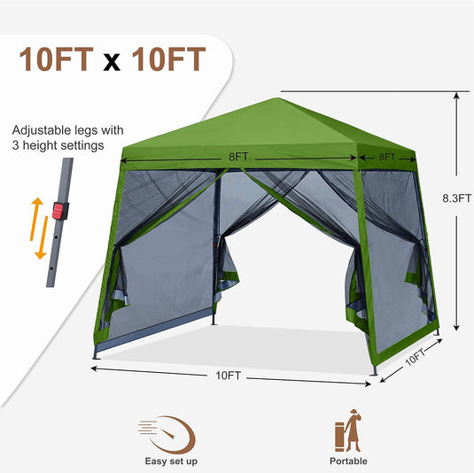 Leisure Sports Stable Pop-Up Canopy Tent with Mosquito Netting - 8x8, 10x10, 11x11