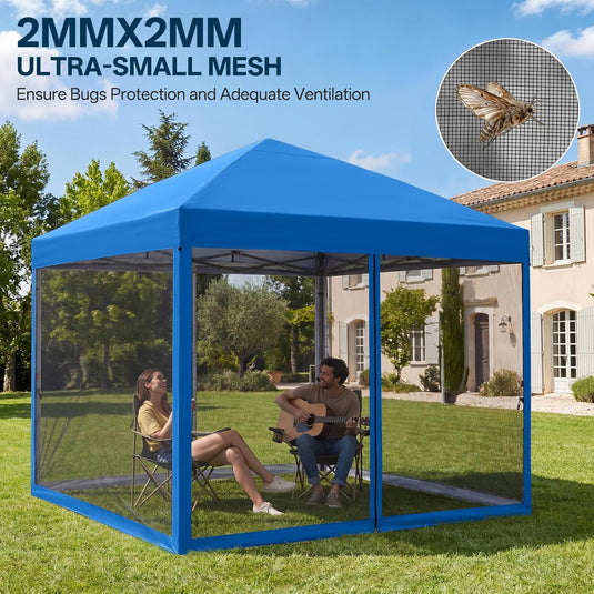 Leisure Sports Pop-Up Easy Setup Outdoor Canopy Tent with Netting Screen Walls - 8x8, 10x10