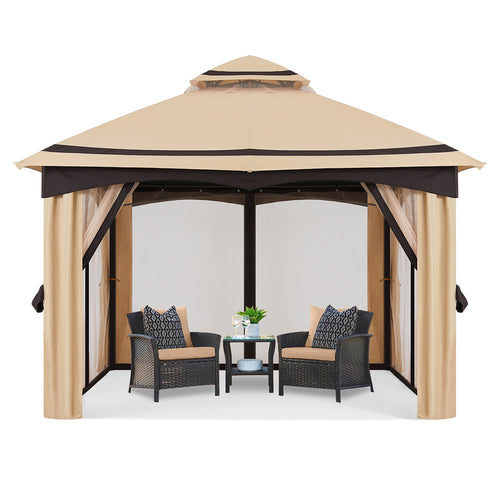 8x8/10x10/x10x12 Outdoor Double Soft-Top Patio Gazebo with Mosquito Netting