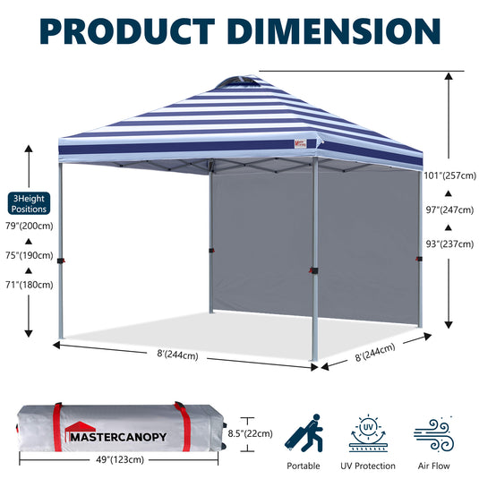 Leisure Sports Durable Ez Pop-Up Canopy Tent with One Sidewall - 8x8, 10x10, 12x12