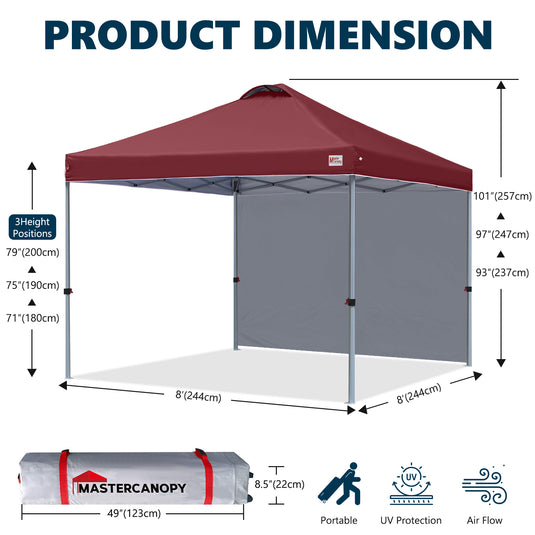 Leisure Sports Durable Pop-Up Canopy Tent with Sidewall - 8x8, 10x10