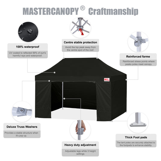 Mastercanopy Lite-30 Commercial Canopy Tent with Sidewalls - 10x10, 10x15, 10x20