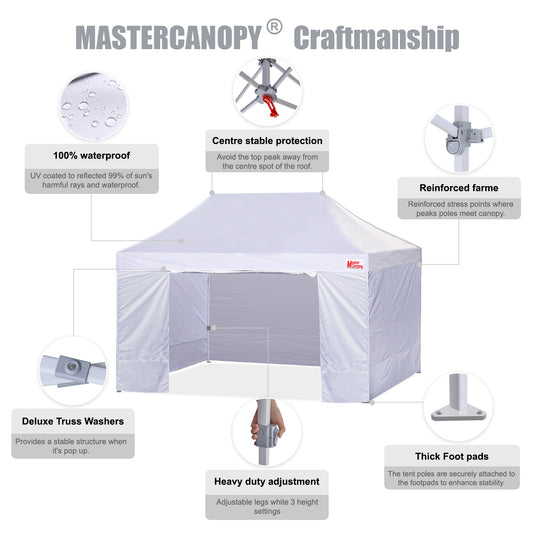 Mastercanopy Lite-30 Commercial Canopy Tent with Sidewalls - 10x10, 10x15, 10x20