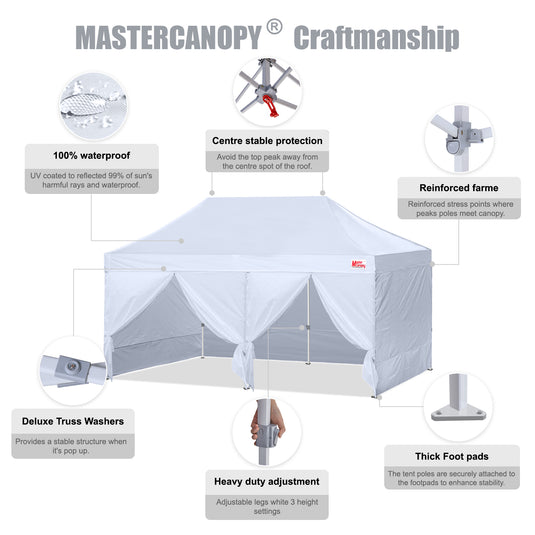 Mastercanopy Lite-30 Commercial Canopy Tent with Sidewalls - 10x10, 10x15, 10x20