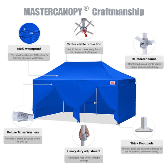Mastercanopy Lite-30 Commercial Canopy Tent with Sidewalls - 10x10, 10x15, 10x20