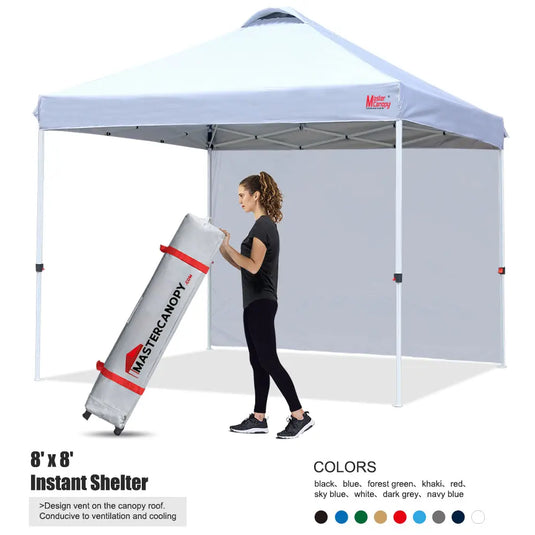 Leisure Sports 8x8/10x10 Durable Ez Pop-up Canopy Tent with 1 Sidewall-CA