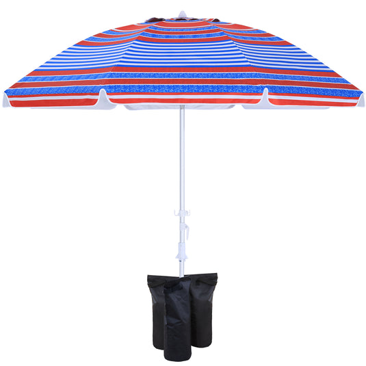 8 Ribs Beach Umbrella Windproof 50+ UV Protection, with Sandbags and Carry Bag